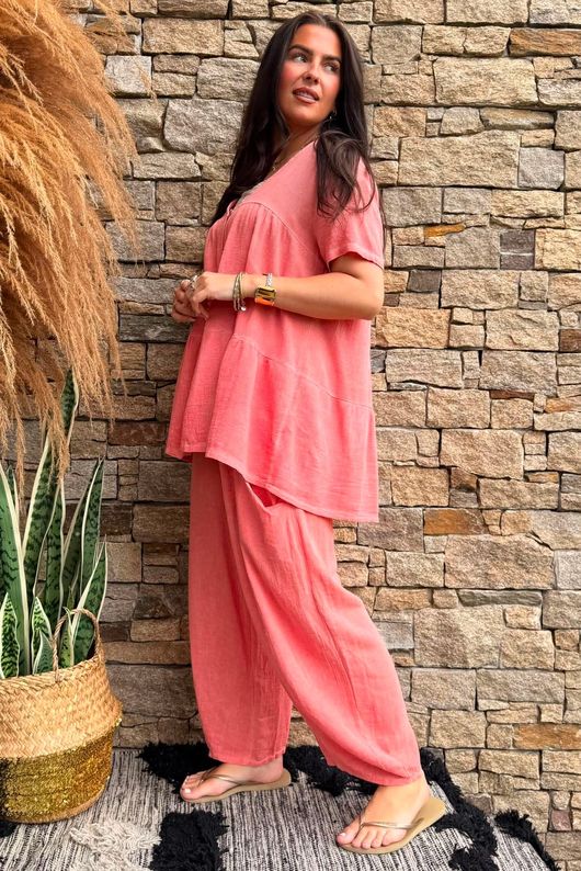 Lina Linen Blend Smock Over Shirt Washed Watermelon